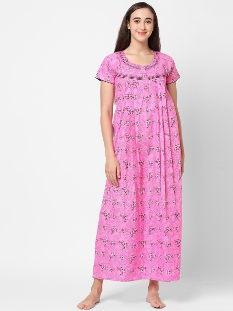 

Sweet Dreams Women Pink Floral Printed Maxi Nightdress