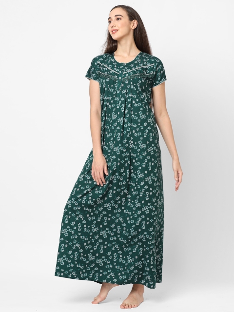 

Sweet Dreams Women Green Floral Printed Maxi Nightdress