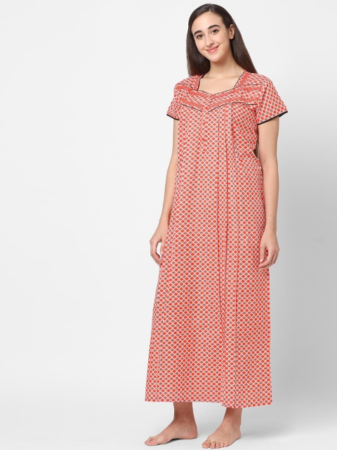 

Sweet Dreams Women Peach Graphic Printed Maxi Nightdress