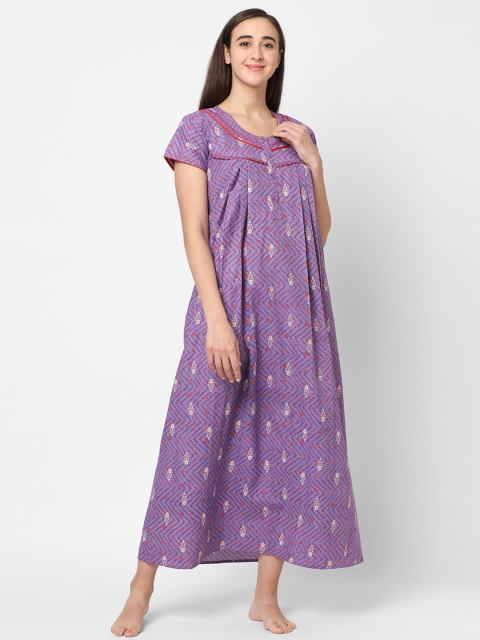 

Sweet Dreams Women Purple Floral Printed Maxi Nightdress