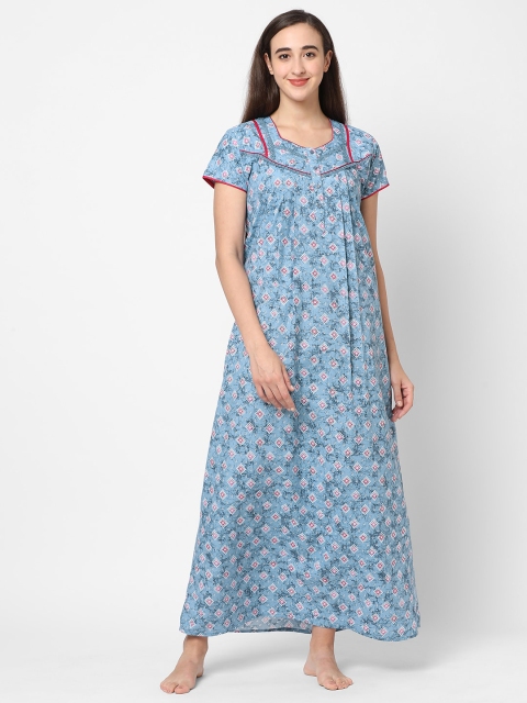 

Sweet Dreams Women Blue Printed Maxi Nightdress