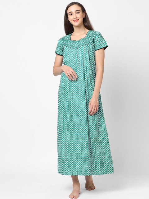 

Sweet Dreams Women Green Printed Maxi Nightdress