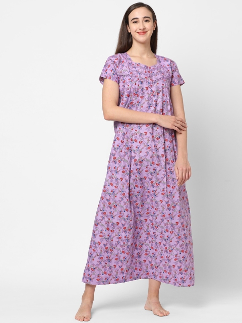 

Sweet Dreams Women Purple Floral Printed Maxi Nightdress