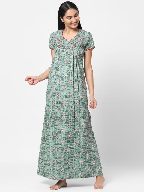 

Sweet Dreams Green Abstract Printed Cotton Maxi Nightdress