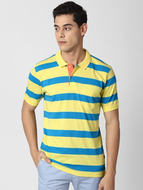 

Peter England Casuals Men Yellow & Blue Striped Polo Collar T-shirt