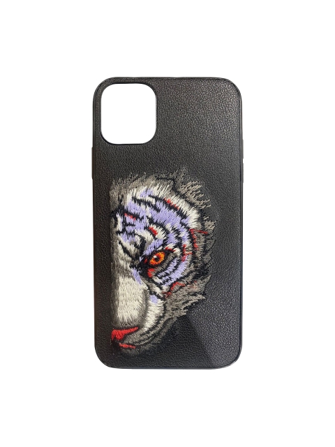

TREEMODA Black & Grey White Tiger Faux Leather iPhone 13 Pro Back Case