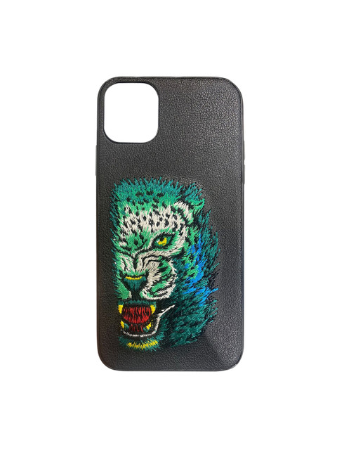 

TREEMODA Black & Green Leopard Faux Leather iPhone 11 Pro Max Back Case