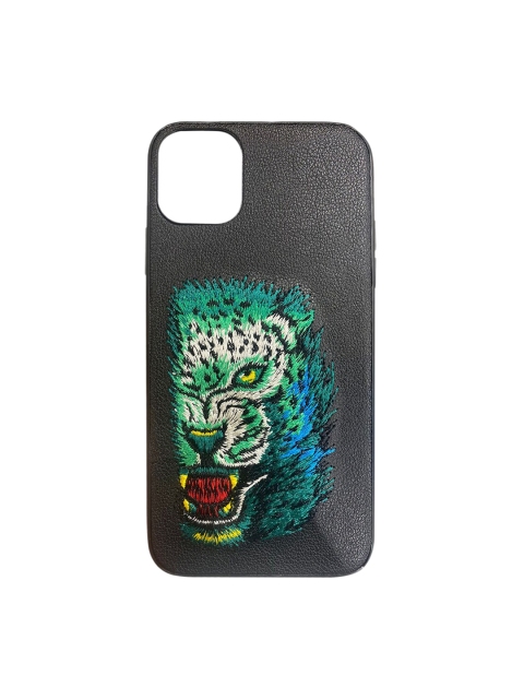 

TREEMODA Black & Green Leopard Leather Apple iPhone 12 Back Case