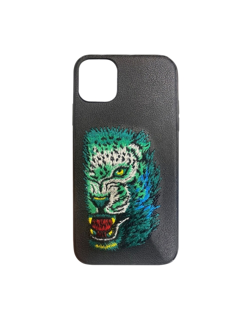 

TREEMODA Black & Green Leopard Faux Leather iPhone 13 Mini Back Case