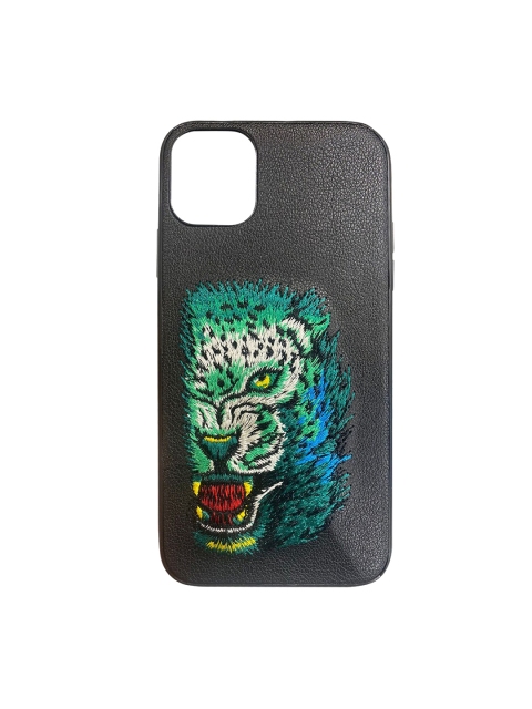 

TREEMODA Black Leopard iPhone 13 Pro Leather Back Case