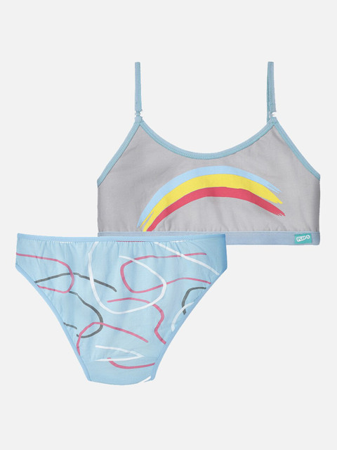 

You Got Plan B Girls Blue & Grey Printed Pure Cotton Lingerie Set