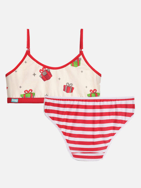 

You Got Plan B Girls White & Red Printed Pure Cotton Lingerie Set, Cream