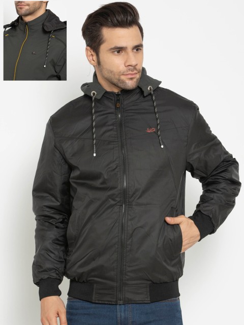 

American-Elm Men Olive Green Geometric Reversible Bomber Jacket