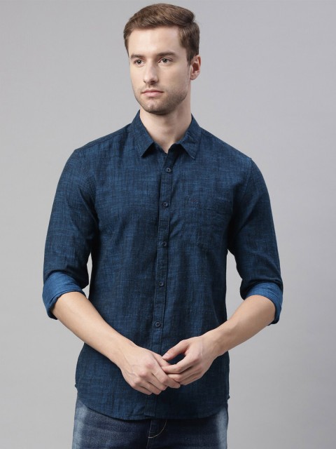 

Chennis Men Blue Woven Design Pure Cotton Casual Shirt