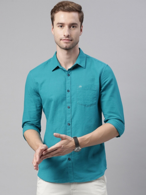 

Chennis Men Turquoise Blue Pure Cotton Slim Fit Casual Shirt