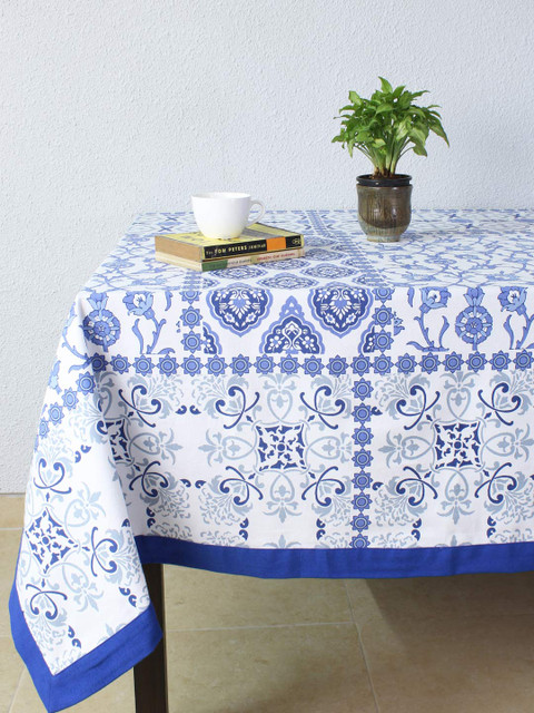 

House This Blue & White Square Printed 60" x 60" Cotton Table Cover