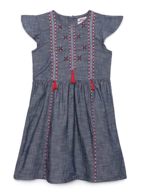 

UNDER FOURTEEN ONLY Blue Embroidered Denim Dress
