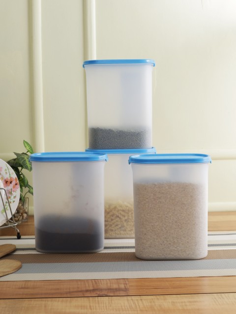 

POLYSET Pack of 4 White & Blue Oval Container With Lid