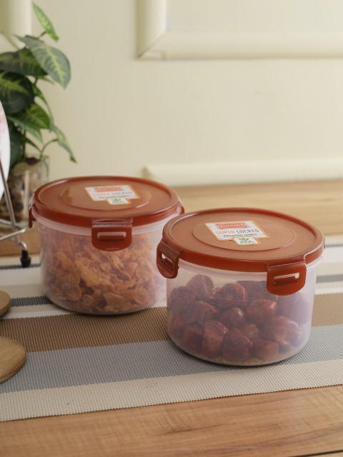 

POLYSET Set Of 2 Transparent & Brown Plastic Storage Containers