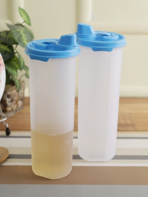 

POLYSET Set Of 2 Transparent & Blue Plastic Oil Containers