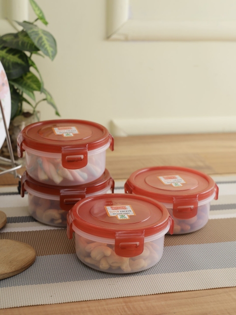 

POLYSET Pack of 4 Super Locked Round Container 290ML Brown Lid, Transparent