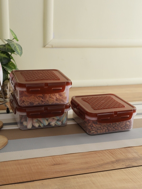 

POLYSET Pack Of 4 Brown & White Transparent Square Container 850ML