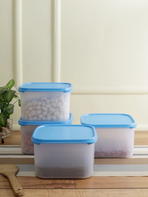 

POLYSET Pack of 4 Blue Magic Seal Square Container, Transparent