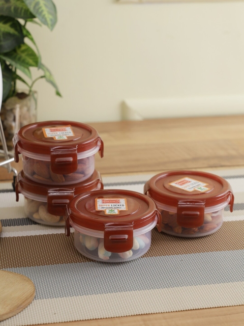 

POLYSET Brown Super Locked Round Container With Lid - Pack of 4