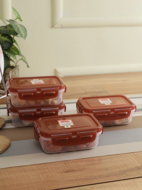 

POLYSET Transparent & Brown Pack Of 4 Super Locked Rectangle Container - 300 ml