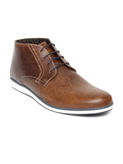 

Red Tape Men Brown Perforated Mid-Top Leather Derby Shoes