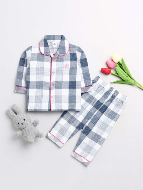 

Clt.s Unisex Kids Blue & White Checked Pure Cotton Night suit