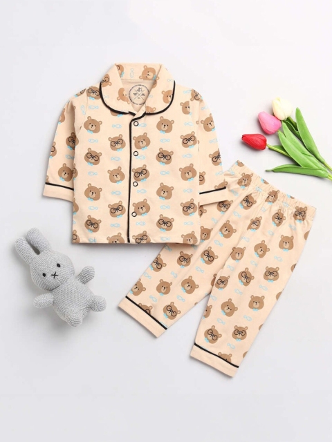 

Clt.s Kids Unisex Beige Bear Printed Full Sleeve Night Suit