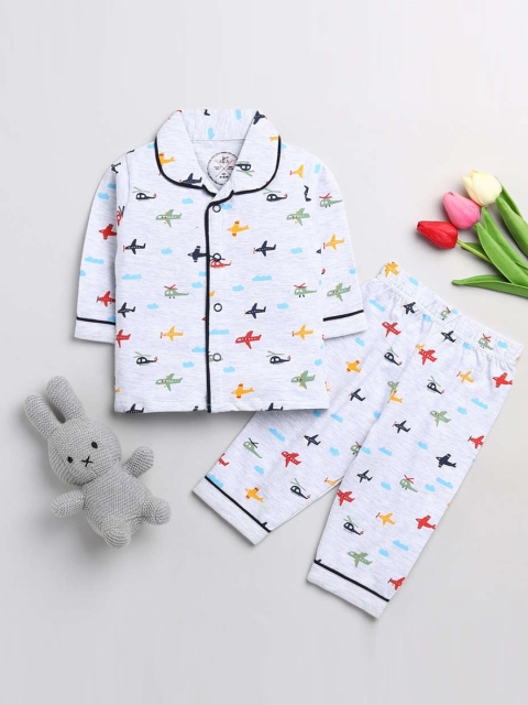 

Clt.s Unisex Kids Grey Helicopter Printed Pure Cotton Night suit