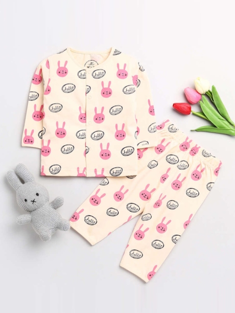 

Clt.s Unisex Kids Cream & Pink Hello kitty Printed Full Sleeve Printed Night suit