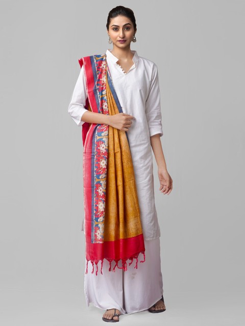 

Unnati Silks Brown & Yellow Ethnic Motifs Printed Pure Cotton Kalamkari Dupatta