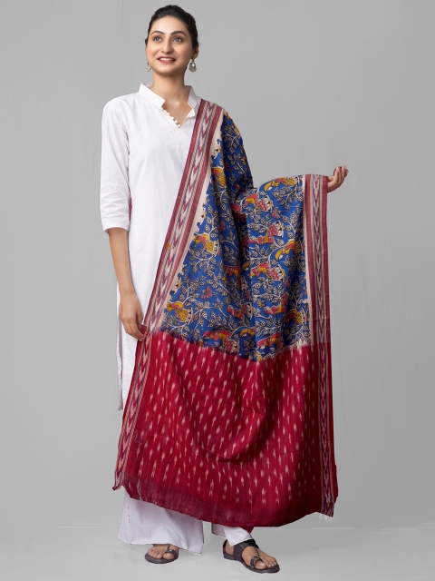 

Unnati Silks Blue & Red Ethnic Motifs Printed Pure Cotton Kalamkari Dupatta