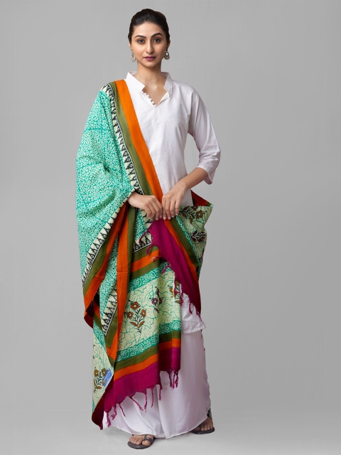 

Unnati Silks Green & Maroon Ethnic Motifs Printed Pure Cotton Block Print Dupatta