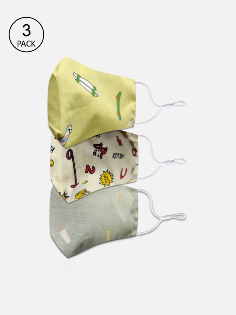 

EL REGALO Kids Green & White Pack of 3 Printed 3-Ply Cloth Mask