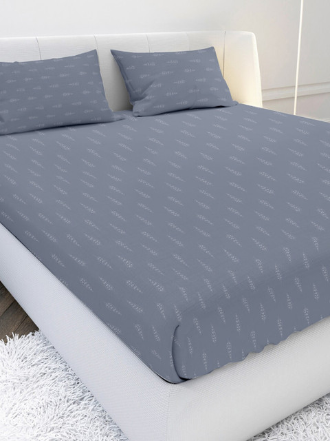 

MAYFAIR HOMES LONDON Grey & White Floral Pure Cotton 210TC King Bedsheet & 2 Pillow Covers