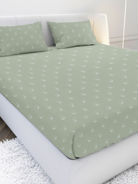 

MAYFAIR HOMES LONDON Green & White Floral 210 TC King Bedsheet with 2 Pillow Covers