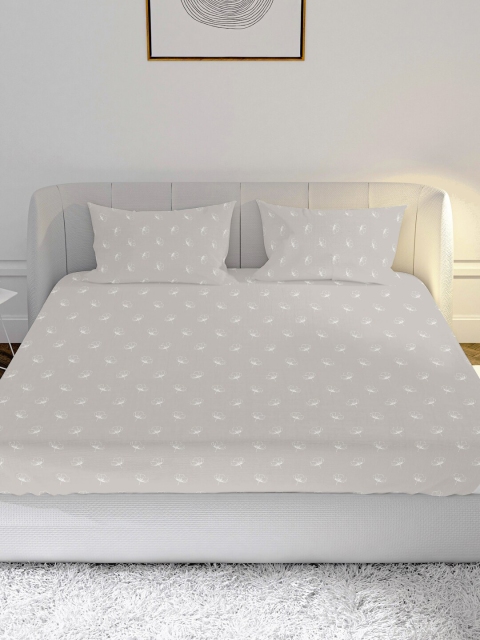 

MAYFAIR HOMES LONDON Grey & White Floral 210 TC King Bedsheet with 2 Pillow Covers