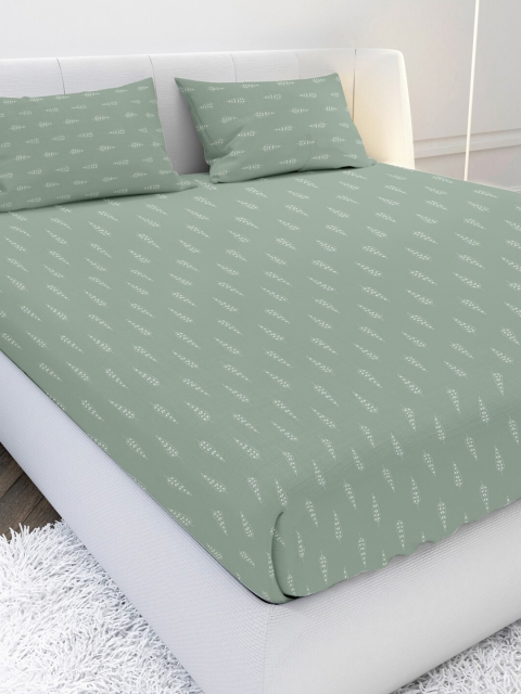 

MAYFAIR HOMES LONDON Green & White Floral 210 TC King Bedsheet with 2 Pillow Covers