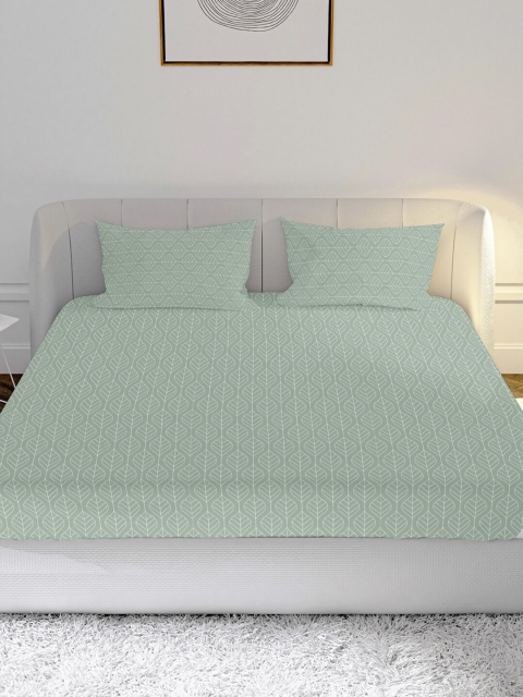 

MAYFAIR HOMES LONDON Green & White Cotton 210 TC King Bedsheet with 2 Pillow Covers