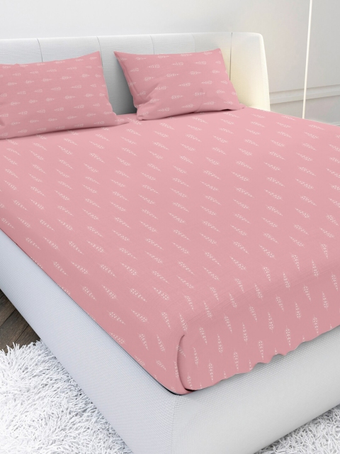 

MAYFAIR HOMES LONDON Pink & White Floral 210 TC King Bedsheet with 2 Pillow Covers