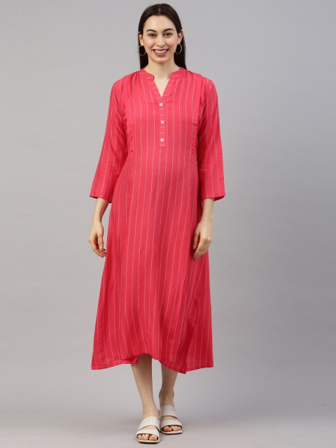 

GOLDSTROMS Red Striped Maternity A-Line Midi Dress