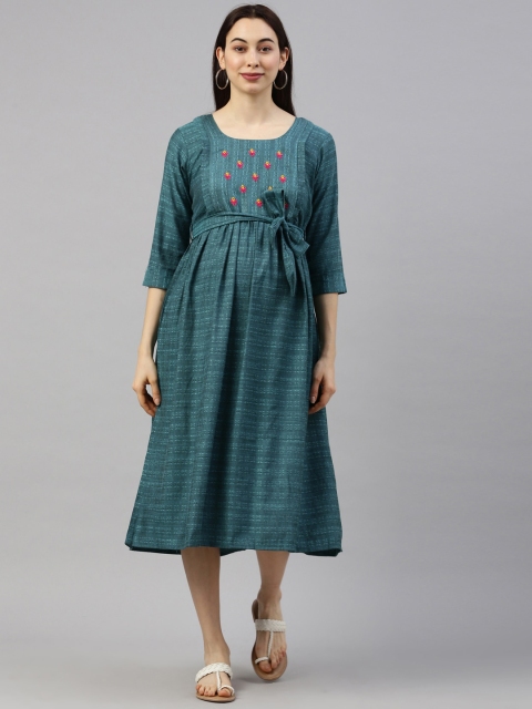 

GOLDSTROMS Green Ethnic Motifs Maternity A-Line Midi Dress