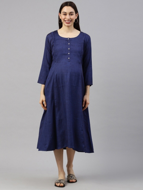 

GOLDSTROMS Navy Blue & space cadet Checked Maternity A-Line Midi Dress