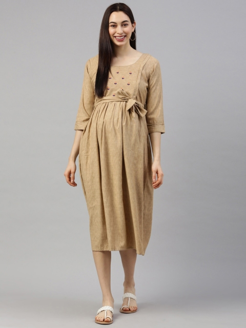 

GOLDSTROMS Beige Floral Maternity Empire Midi Dress