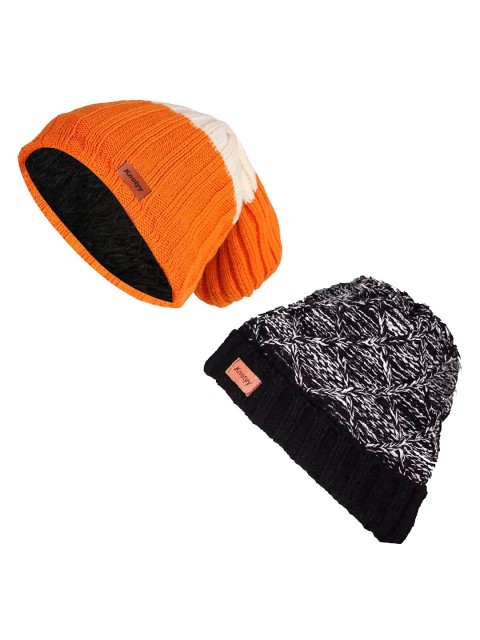 

Knotyy Unisex Pack of 2 Orange & Grey Acrylic Beanie