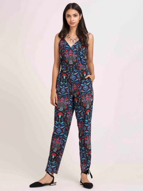 

SHAYE Blue & Purple Modal Printed Basic Jumpsuit